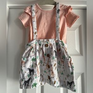 Wonder Nation Baby Toddler Jumper Pinafore Animal Zebra/Giraffe Dress 24m Set